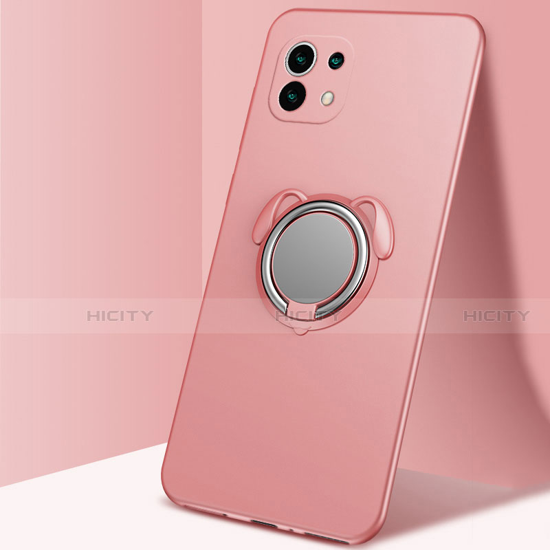 Funda Silicona Carcasa Ultrafina Goma con Magnetico Anillo de dedo Soporte A01 para Xiaomi Mi 11 5G Oro Rosa