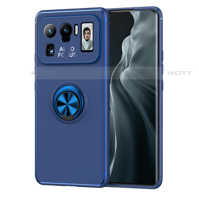 Funda Silicona Carcasa Ultrafina Goma con Magnetico Anillo de dedo Soporte A01 para Xiaomi Mi 11 Ultra 5G Azul