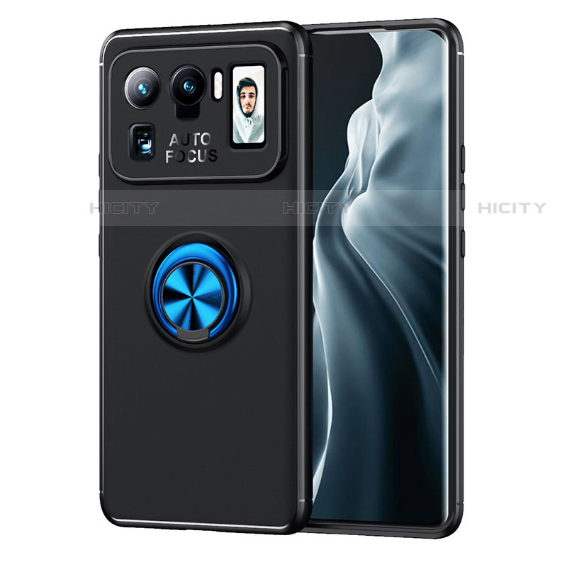 Funda Silicona Carcasa Ultrafina Goma con Magnetico Anillo de dedo Soporte A01 para Xiaomi Mi 11 Ultra 5G Azul y Negro