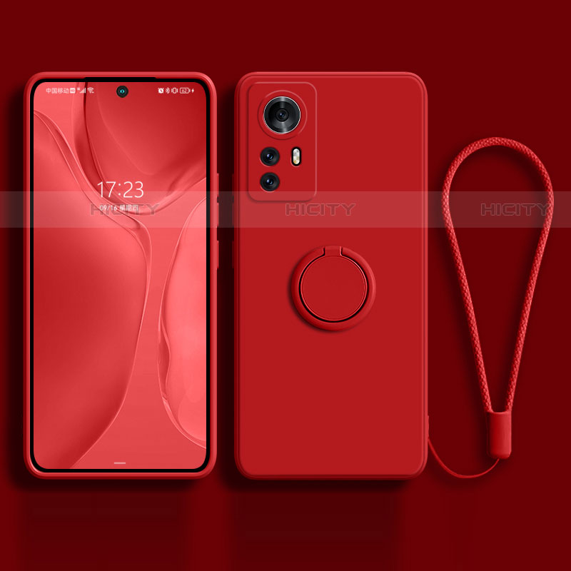 Funda Silicona Carcasa Ultrafina Goma con Magnetico Anillo de dedo Soporte A01 para Xiaomi Mi 12 5G Rojo