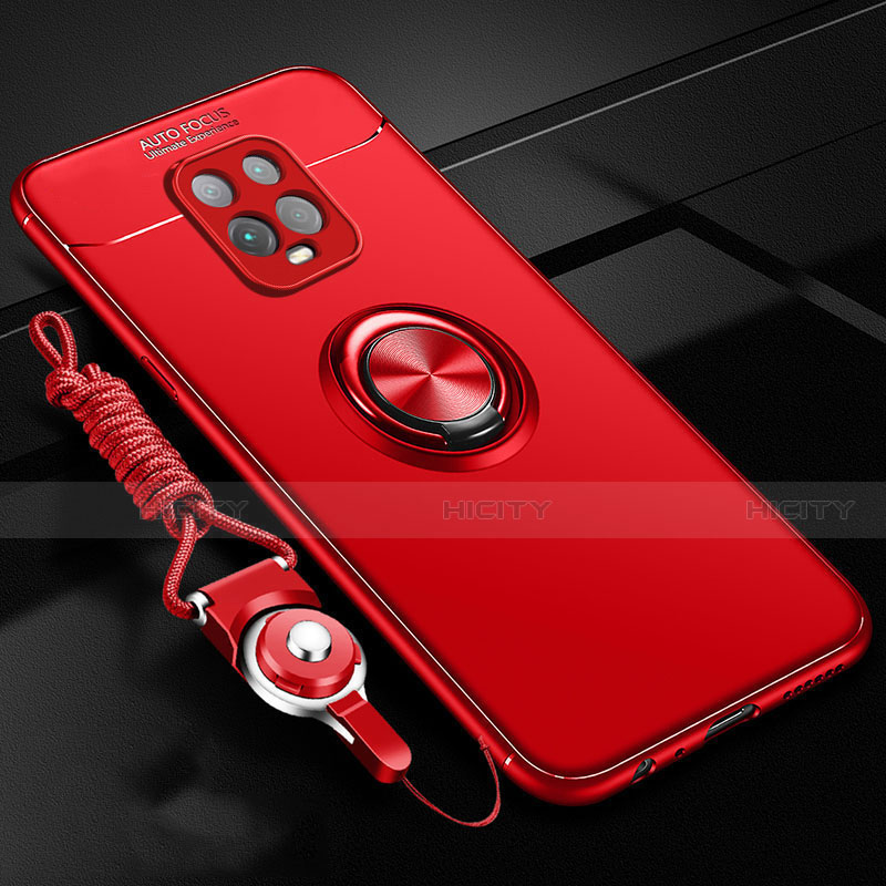 Funda Silicona Carcasa Ultrafina Goma con Magnetico Anillo de dedo Soporte A01 para Xiaomi Redmi 10X 5G Rojo