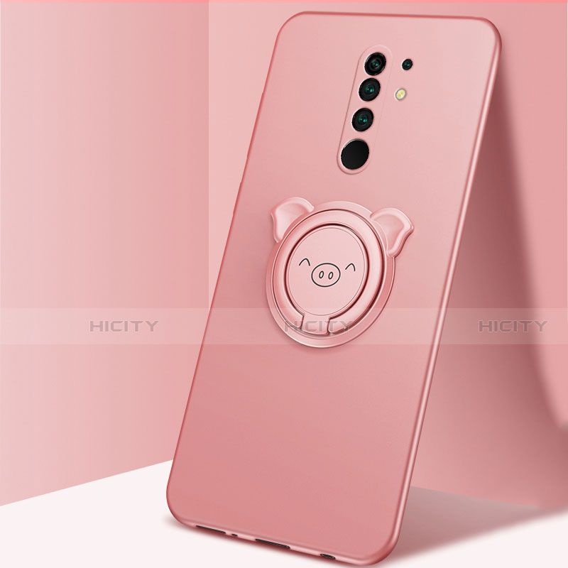 Funda Silicona Carcasa Ultrafina Goma con Magnetico Anillo de dedo Soporte A01 para Xiaomi Redmi 9 Prime India Oro Rosa
