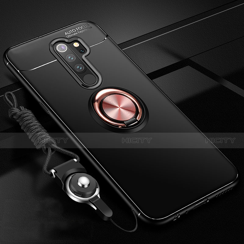Funda Silicona Carcasa Ultrafina Goma con Magnetico Anillo de dedo Soporte A01 para Xiaomi Redmi Note 8 Pro Oro y Negro