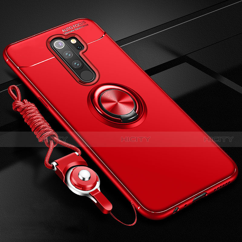 Funda Silicona Carcasa Ultrafina Goma con Magnetico Anillo de dedo Soporte A01 para Xiaomi Redmi Note 8 Pro Rojo