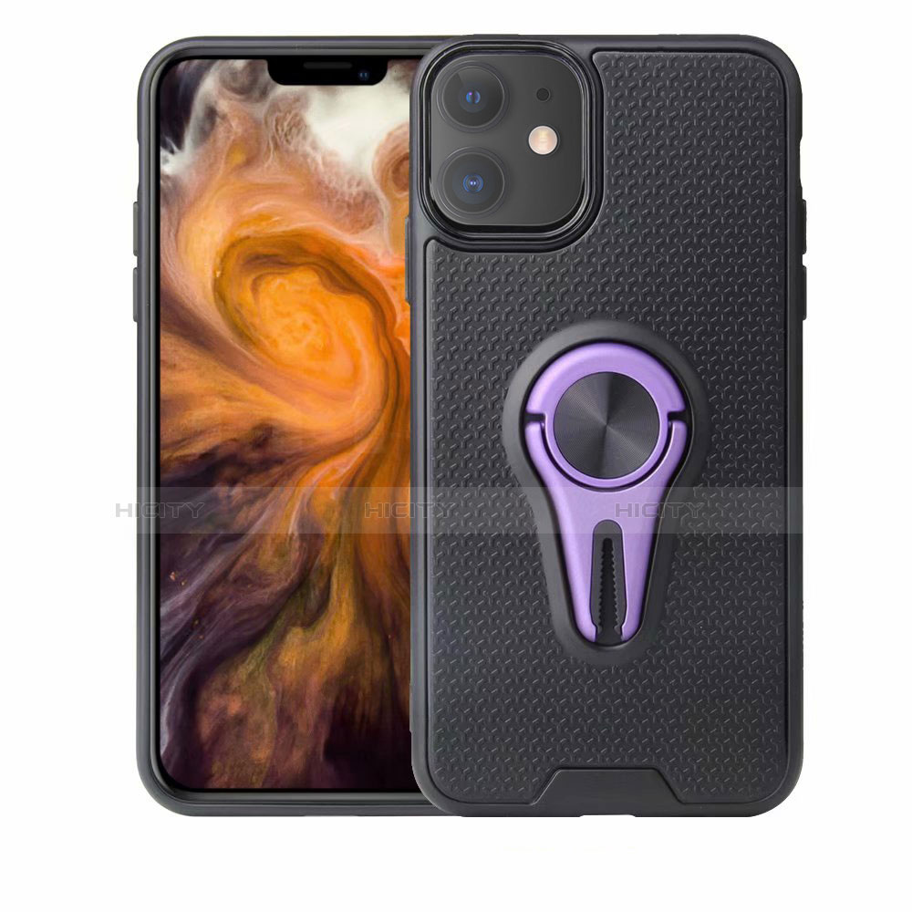 Funda Silicona Carcasa Ultrafina Goma con Magnetico Anillo de dedo Soporte A02 para Apple iPhone 11