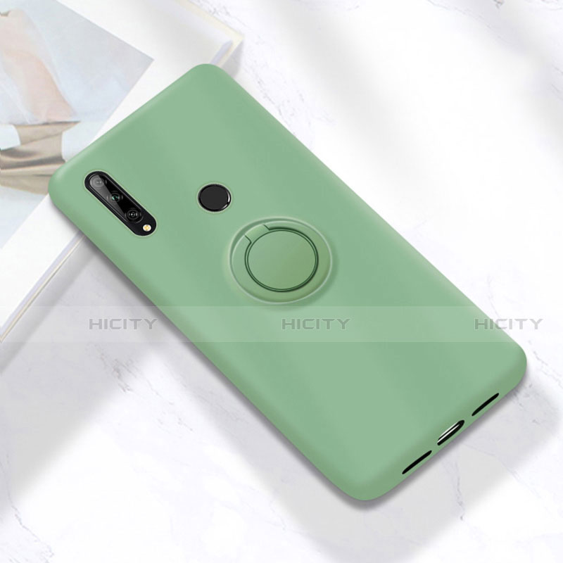 Funda Silicona Carcasa Ultrafina Goma con Magnetico Anillo de dedo Soporte A02 para Huawei Enjoy 10 Plus Cian