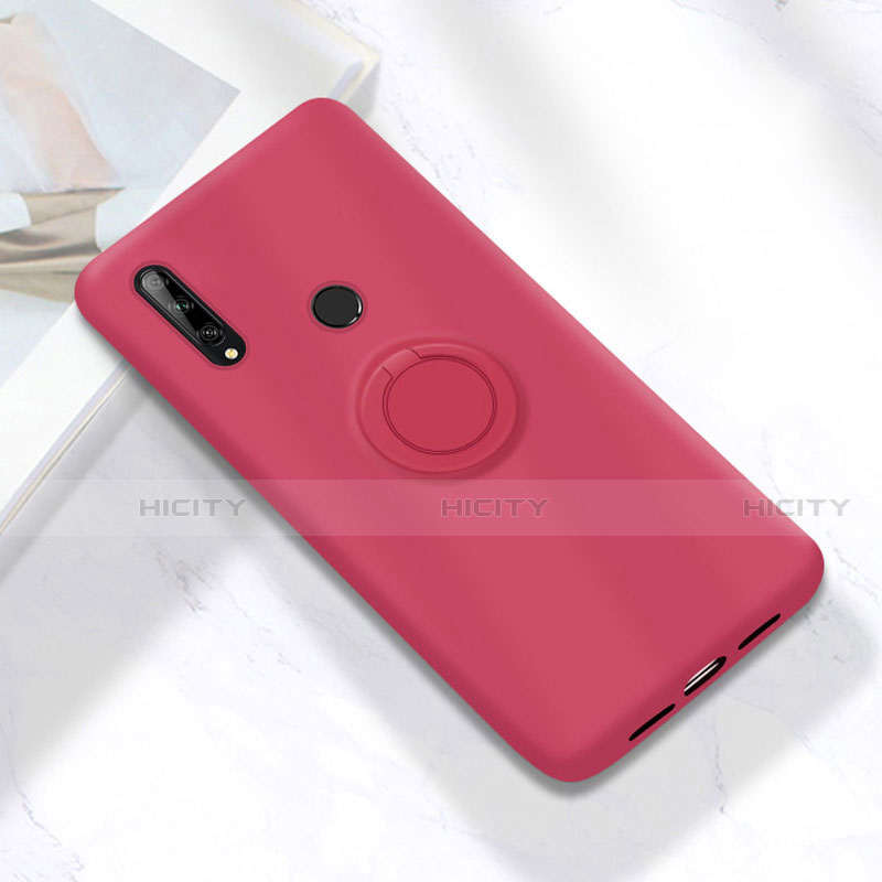Funda Silicona Carcasa Ultrafina Goma con Magnetico Anillo de dedo Soporte A02 para Huawei Enjoy 10 Plus Rojo Rosa