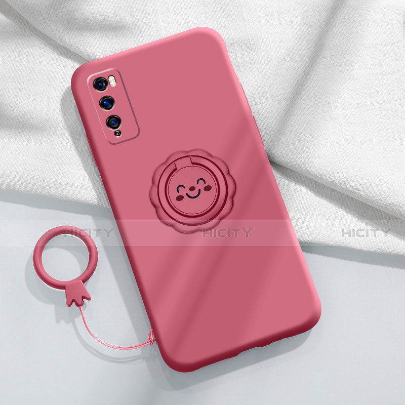 Funda Silicona Carcasa Ultrafina Goma con Magnetico Anillo de dedo Soporte A02 para Huawei Enjoy 20 Pro 5G Rojo Rosa