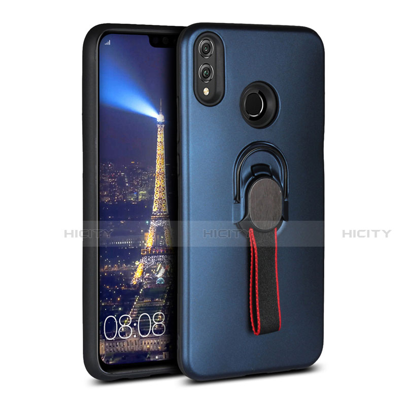 Funda Silicona Carcasa Ultrafina Goma con Magnetico Anillo de dedo Soporte A02 para Huawei Honor 8X Azul