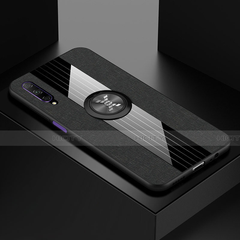 Funda Silicona Carcasa Ultrafina Goma con Magnetico Anillo de dedo Soporte A02 para Huawei Honor 9X Pro Negro