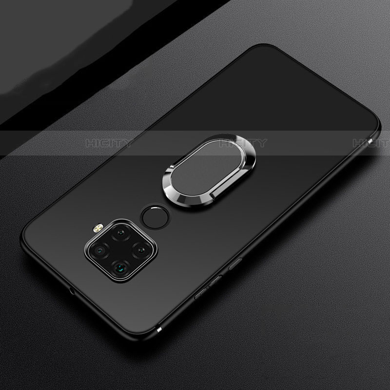 Funda Silicona Carcasa Ultrafina Goma con Magnetico Anillo de dedo Soporte A02 para Huawei Mate 30 Lite Negro