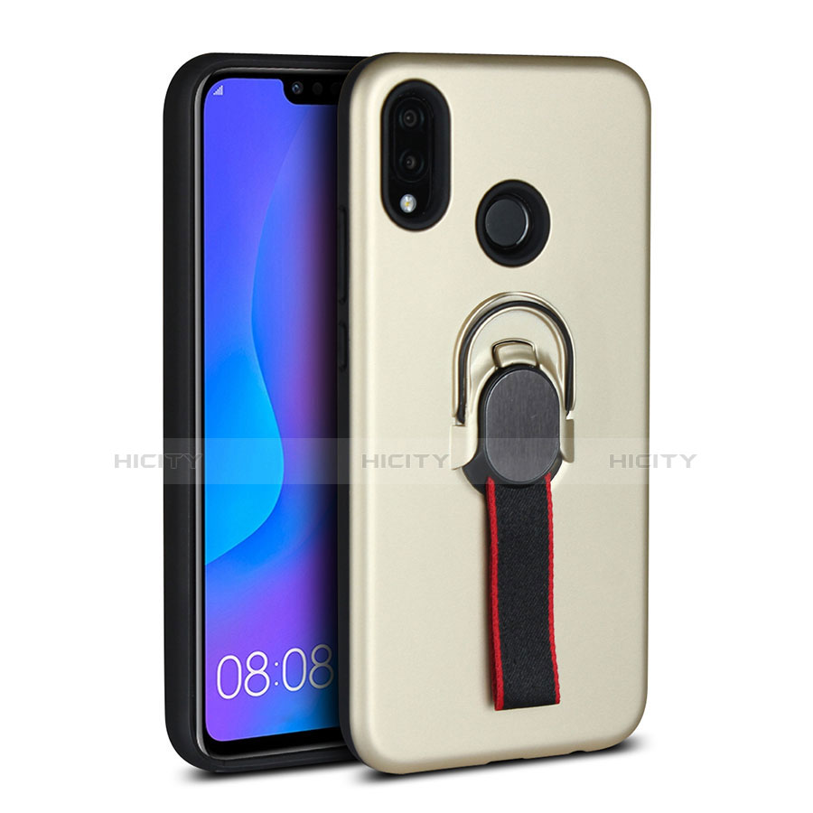 Funda Silicona Carcasa Ultrafina Goma con Magnetico Anillo de dedo Soporte A02 para Huawei Nova 3e Oro