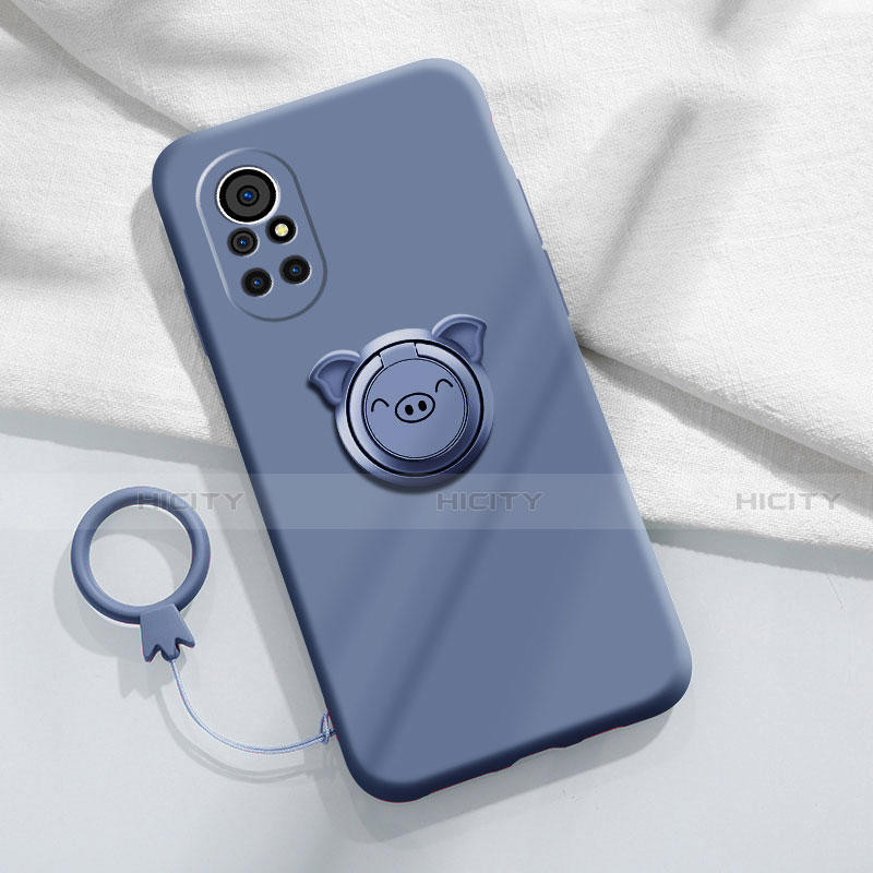 Funda Silicona Carcasa Ultrafina Goma con Magnetico Anillo de dedo Soporte A02 para Huawei Nova 8 5G