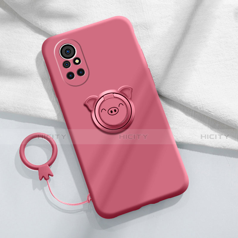 Funda Silicona Carcasa Ultrafina Goma con Magnetico Anillo de dedo Soporte A02 para Huawei Nova 8 5G