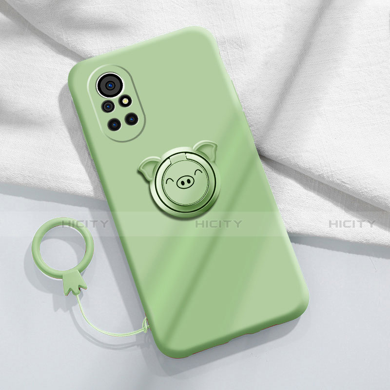 Funda Silicona Carcasa Ultrafina Goma con Magnetico Anillo de dedo Soporte A02 para Huawei Nova 8 5G Menta Verde