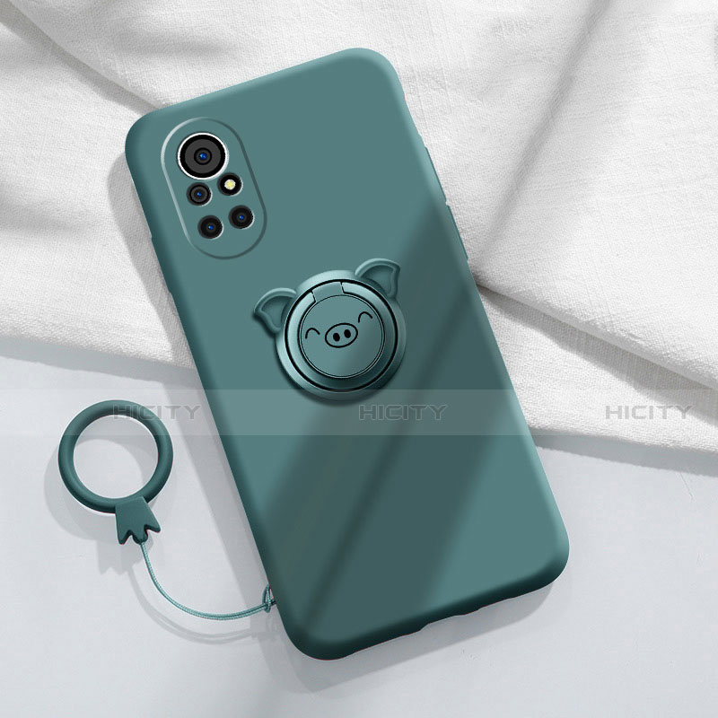 Funda Silicona Carcasa Ultrafina Goma con Magnetico Anillo de dedo Soporte A02 para Huawei Nova 8 Pro 5G Verde Noche