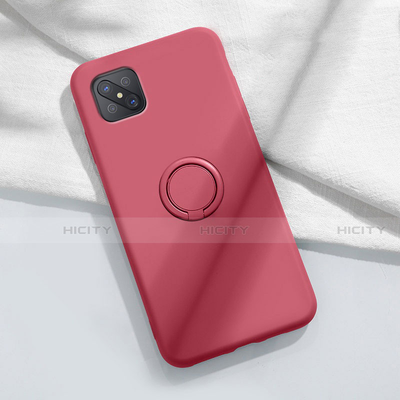 Funda Silicona Carcasa Ultrafina Goma con Magnetico Anillo de dedo Soporte A02 para Oppo A92s 5G Rojo Rosa