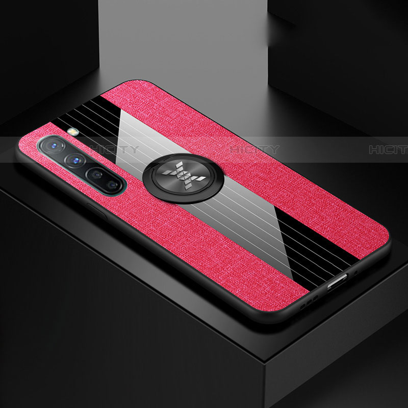 Funda Silicona Carcasa Ultrafina Goma con Magnetico Anillo de dedo Soporte A02 para Oppo Find X2 Lite Rosa Roja