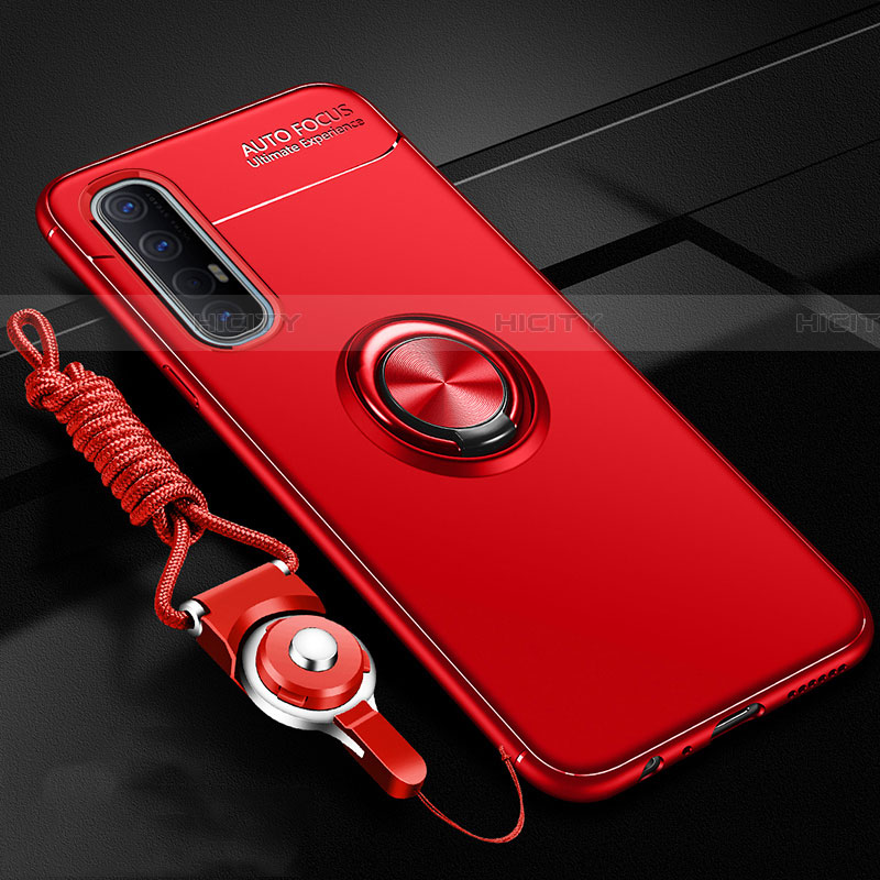 Funda Silicona Carcasa Ultrafina Goma con Magnetico Anillo de dedo Soporte A02 para Oppo Find X2 Neo Rojo