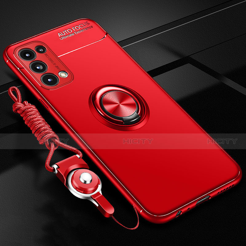 Funda Silicona Carcasa Ultrafina Goma con Magnetico Anillo de dedo Soporte A02 para Oppo Find X3 Lite 5G Rojo