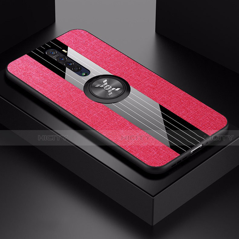 Funda Silicona Carcasa Ultrafina Goma con Magnetico Anillo de dedo Soporte A02 para Oppo Reno2 Rosa Roja