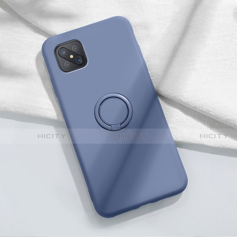 Funda Silicona Carcasa Ultrafina Goma con Magnetico Anillo de dedo Soporte A02 para Oppo Reno4 Z 5G Azul