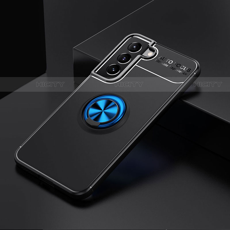 Funda Silicona Carcasa Ultrafina Goma con Magnetico Anillo de dedo Soporte A02 para Samsung Galaxy S21 Plus 5G Azul y Negro