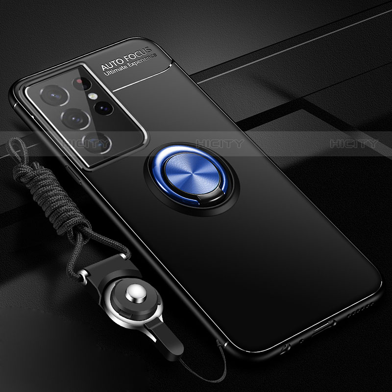 Funda Silicona Carcasa Ultrafina Goma con Magnetico Anillo de dedo Soporte A02 para Samsung Galaxy S21 Ultra 5G
