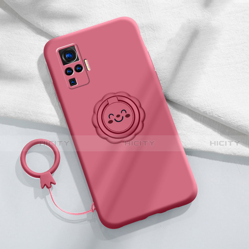 Funda Silicona Carcasa Ultrafina Goma con Magnetico Anillo de dedo Soporte A02 para Vivo X50 Pro 5G