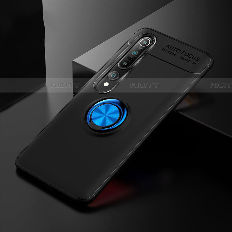 Funda Silicona Carcasa Ultrafina Goma con Magnetico Anillo de dedo Soporte A02 para Xiaomi Mi 10 Pro Azul y Negro