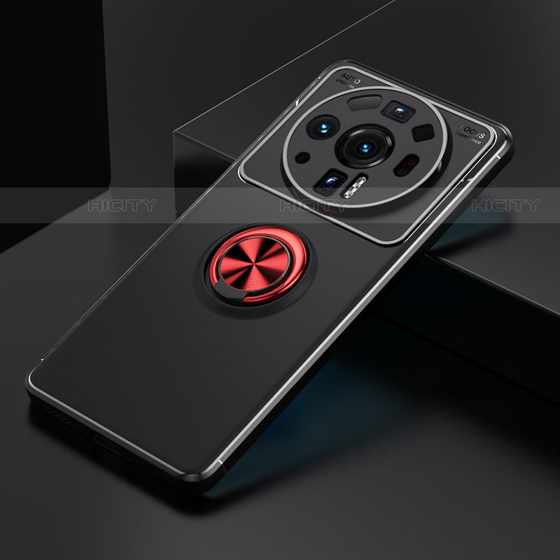 Funda Silicona Carcasa Ultrafina Goma con Magnetico Anillo de dedo Soporte A02 para Xiaomi Mi 12 Ultra 5G Rojo y Negro