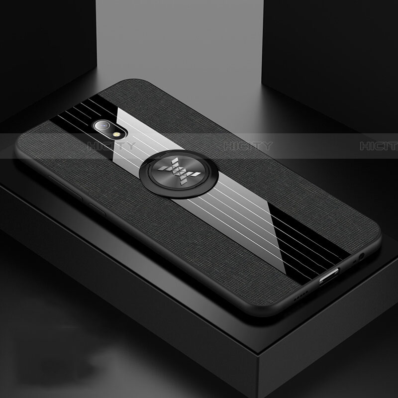 Funda Silicona Carcasa Ultrafina Goma con Magnetico Anillo de dedo Soporte A02 para Xiaomi Redmi 8A Negro