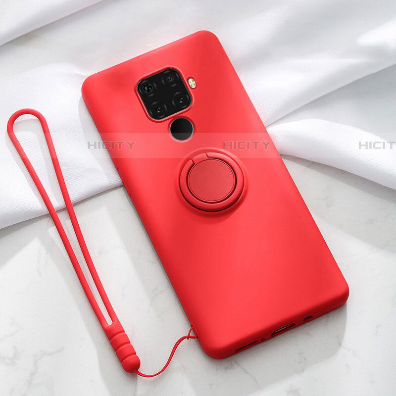 Funda Silicona Carcasa Ultrafina Goma con Magnetico Anillo de dedo Soporte A03 para Huawei Mate 30 Lite Rojo