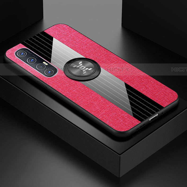 Funda Silicona Carcasa Ultrafina Goma con Magnetico Anillo de dedo Soporte A03 para Oppo Find X2 Neo Rosa Roja