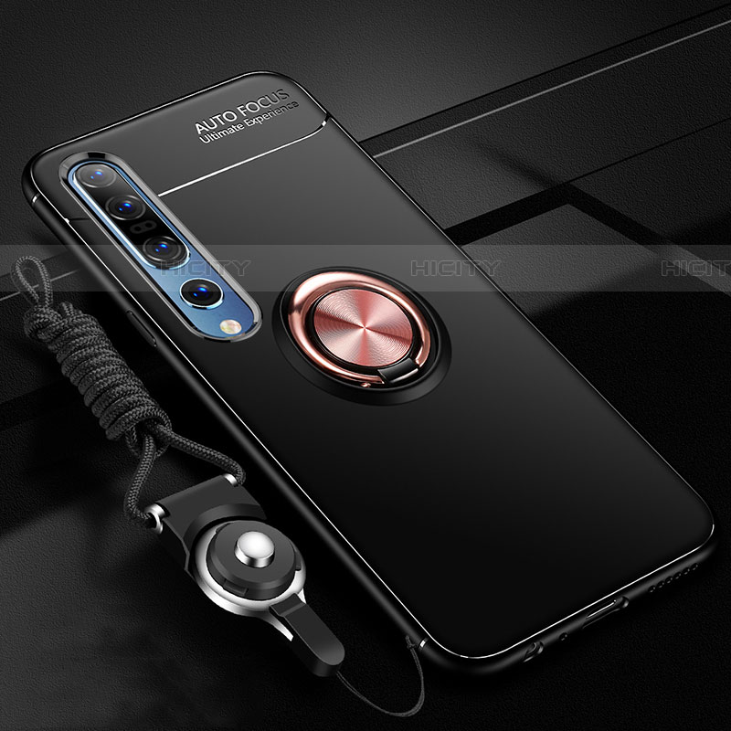 Funda Silicona Carcasa Ultrafina Goma con Magnetico Anillo de dedo Soporte A03 para Xiaomi Mi 10 Pro Oro y Negro