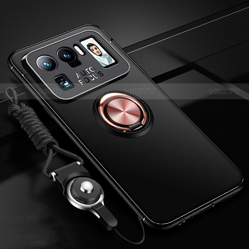 Funda Silicona Carcasa Ultrafina Goma con Magnetico Anillo de dedo Soporte A03 para Xiaomi Mi 11 Ultra 5G Oro