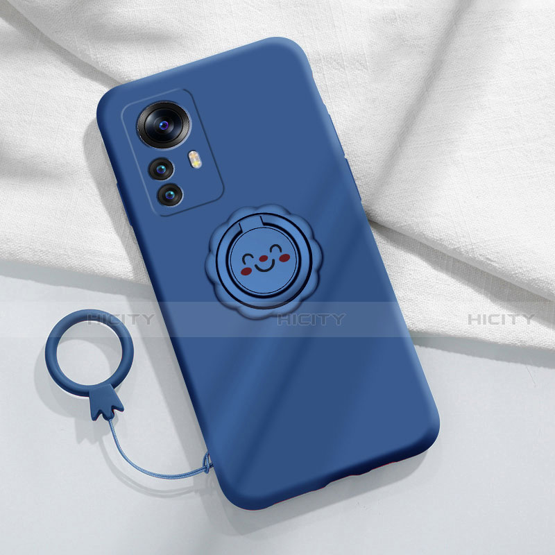 Funda Silicona Carcasa Ultrafina Goma con Magnetico Anillo de dedo Soporte A03 para Xiaomi Mi 12 5G Azul