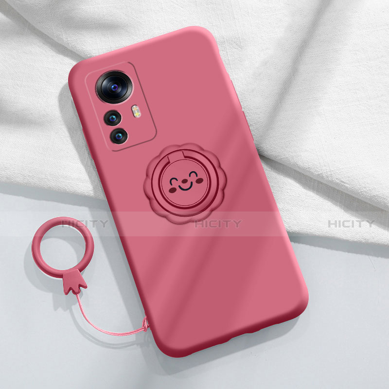 Funda Silicona Carcasa Ultrafina Goma con Magnetico Anillo de dedo Soporte A03 para Xiaomi Mi 12 5G Rojo