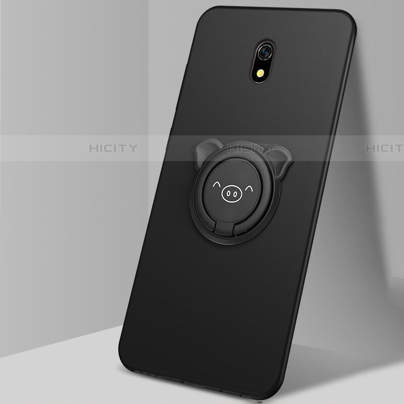 Funda Silicona Carcasa Ultrafina Goma con Magnetico Anillo de dedo Soporte A03 para Xiaomi Redmi 8A Negro