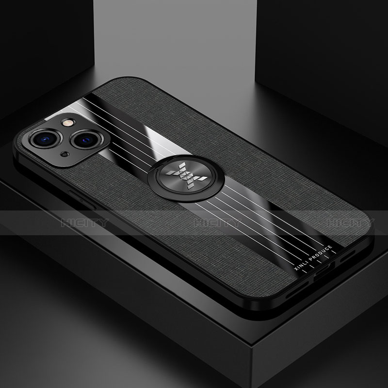Funda Silicona Carcasa Ultrafina Goma con Magnetico Anillo de dedo Soporte A04 para Apple iPhone 14 Plus Negro