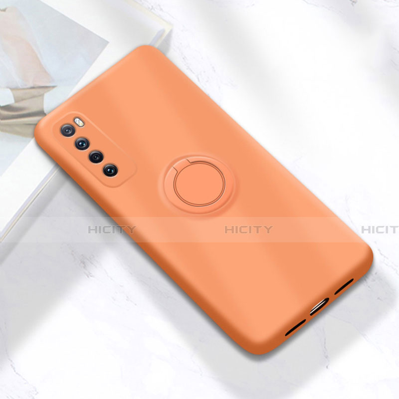 Funda Silicona Carcasa Ultrafina Goma con Magnetico Anillo de dedo Soporte A04 para Huawei Nova 7 5G Naranja