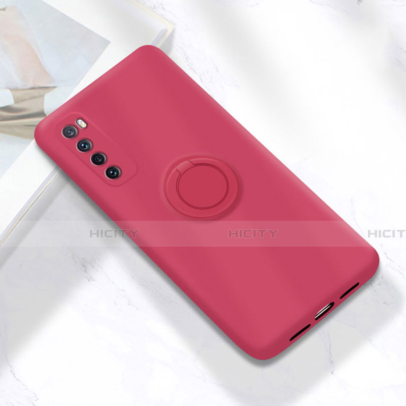 Funda Silicona Carcasa Ultrafina Goma con Magnetico Anillo de dedo Soporte A04 para Huawei Nova 7 5G Rojo