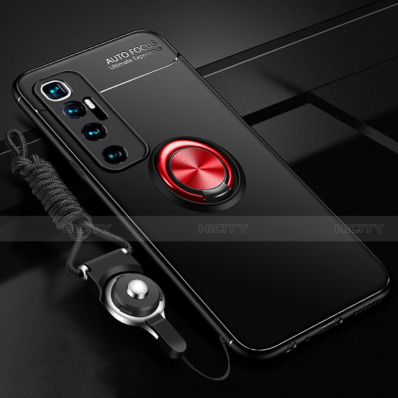 Funda Silicona Carcasa Ultrafina Goma con Magnetico Anillo de dedo Soporte A04 para Xiaomi Mi 10 Ultra Rojo y Negro
