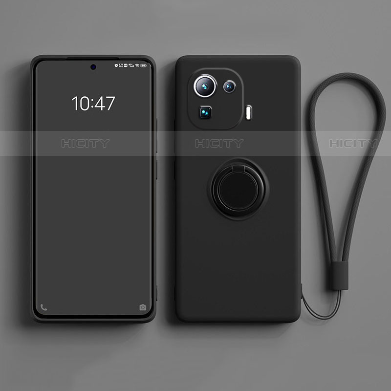 Funda Silicona Carcasa Ultrafina Goma con Magnetico Anillo de dedo Soporte A04 para Xiaomi Mi 11 Pro 5G Negro