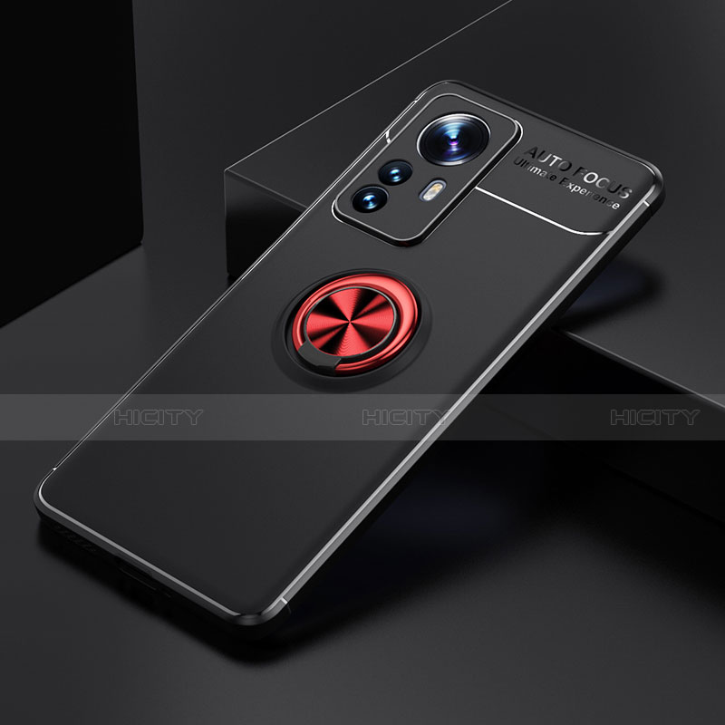 Funda Silicona Carcasa Ultrafina Goma con Magnetico Anillo de dedo Soporte A04 para Xiaomi Mi 12 5G Rojo y Negro