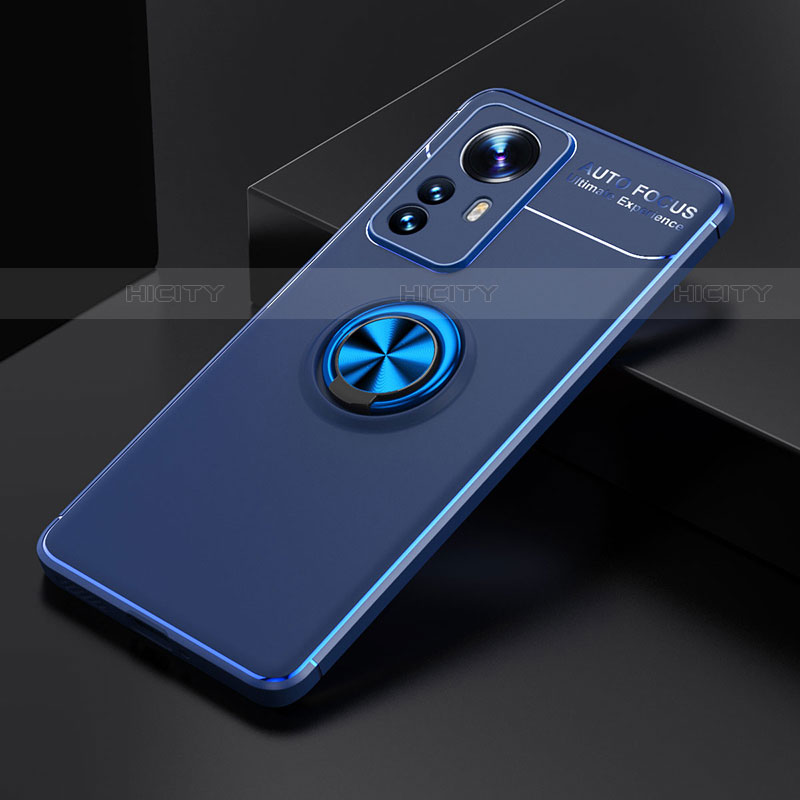 Funda Silicona Carcasa Ultrafina Goma con Magnetico Anillo de dedo Soporte A04 para Xiaomi Mi 12 Pro 5G Azul