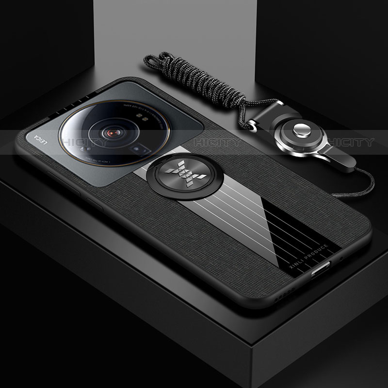 Funda Silicona Carcasa Ultrafina Goma con Magnetico Anillo de dedo Soporte A04 para Xiaomi Mi 12 Ultra 5G Negro