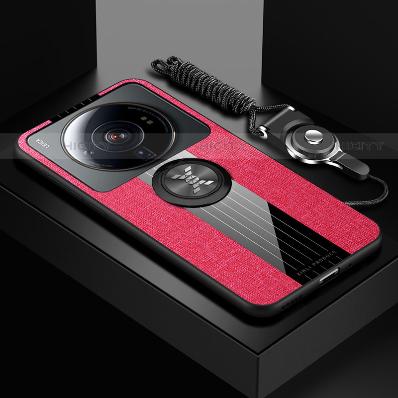 Funda Silicona Carcasa Ultrafina Goma con Magnetico Anillo de dedo Soporte A04 para Xiaomi Mi 12 Ultra 5G Rojo