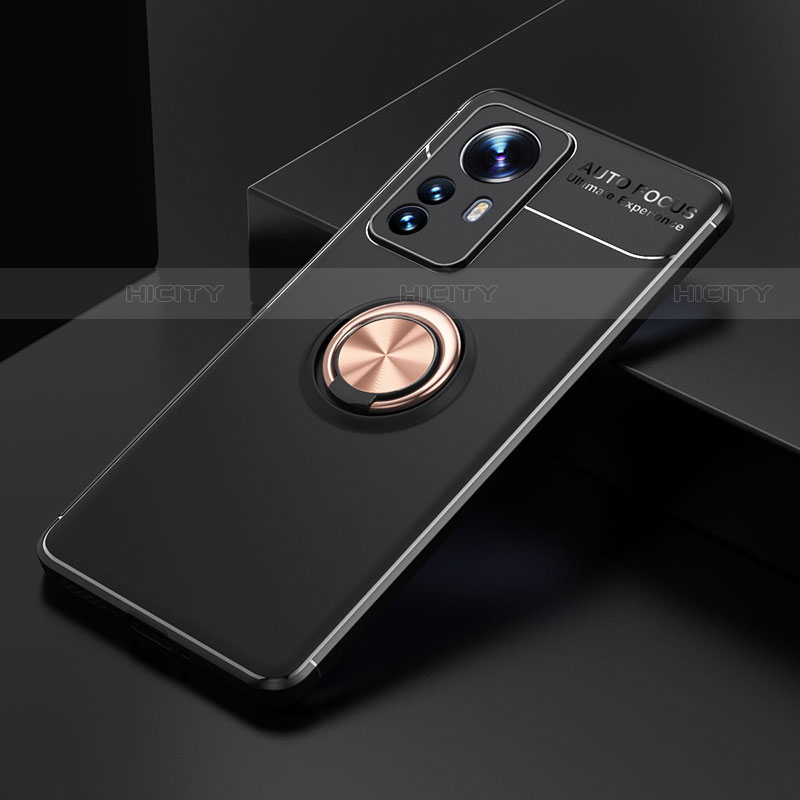 Funda Silicona Carcasa Ultrafina Goma con Magnetico Anillo de dedo Soporte A04 para Xiaomi Mi 12S Pro 5G Oro y Negro