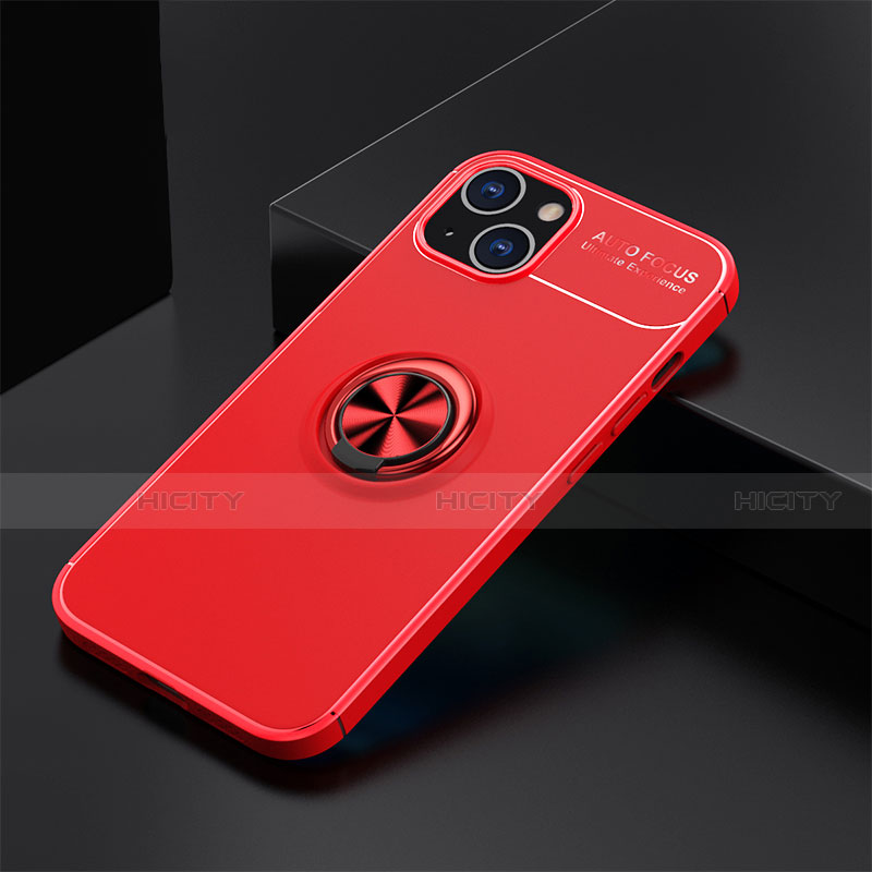 Funda Silicona Carcasa Ultrafina Goma con Magnetico Anillo de dedo Soporte A05 para Apple iPhone 13 Rojo